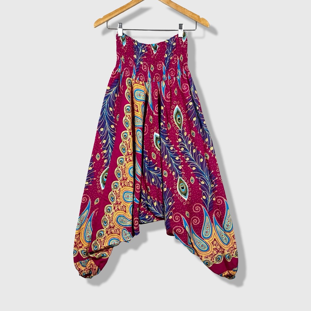 Banjamath Harem Pants Womens Small Pink Peacock Paisley Boho Hippie Yoga Pants